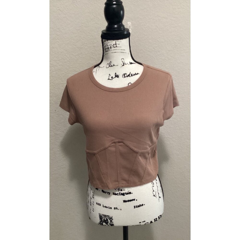 Mixed Threads Ribbed Brown Short-Sleeve Crop Top Size XL